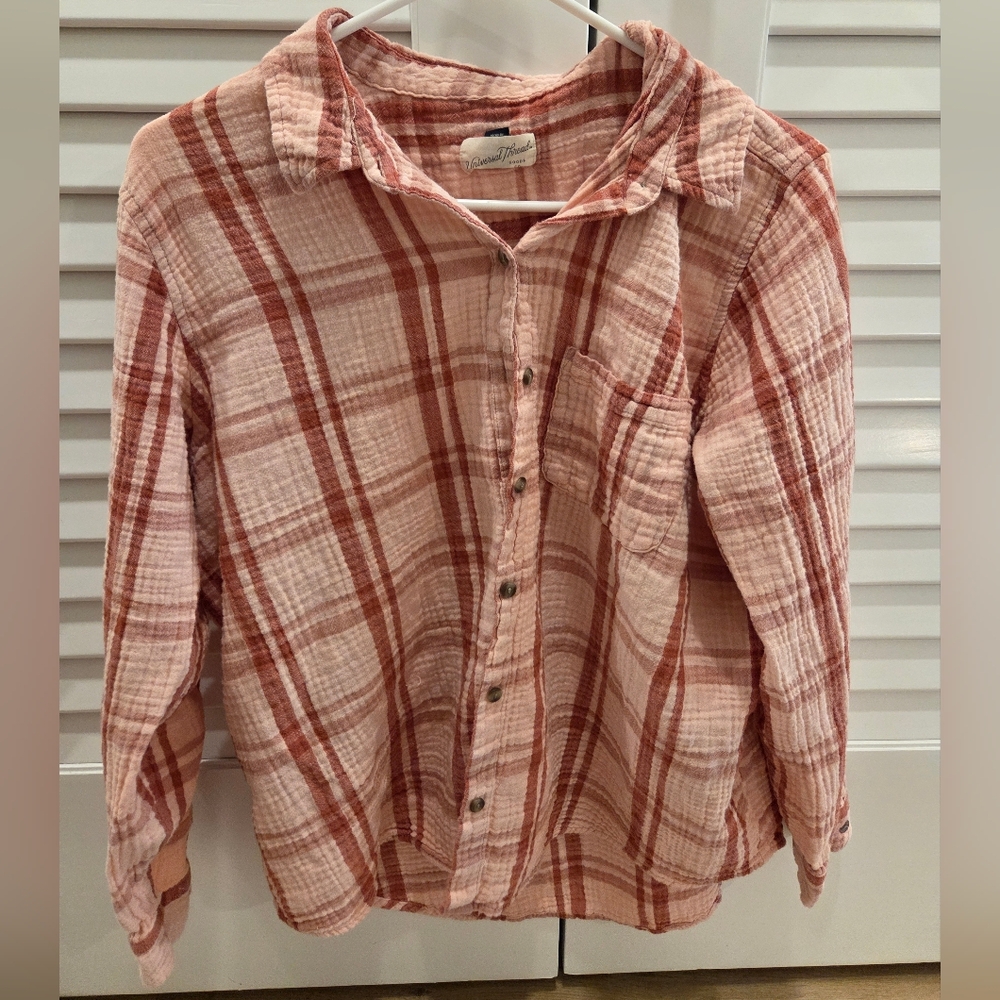 Pink Plaid Button-Up Shirt